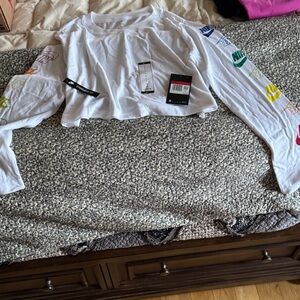 Nike White Long Sleeve Tee with Multicolor Logos